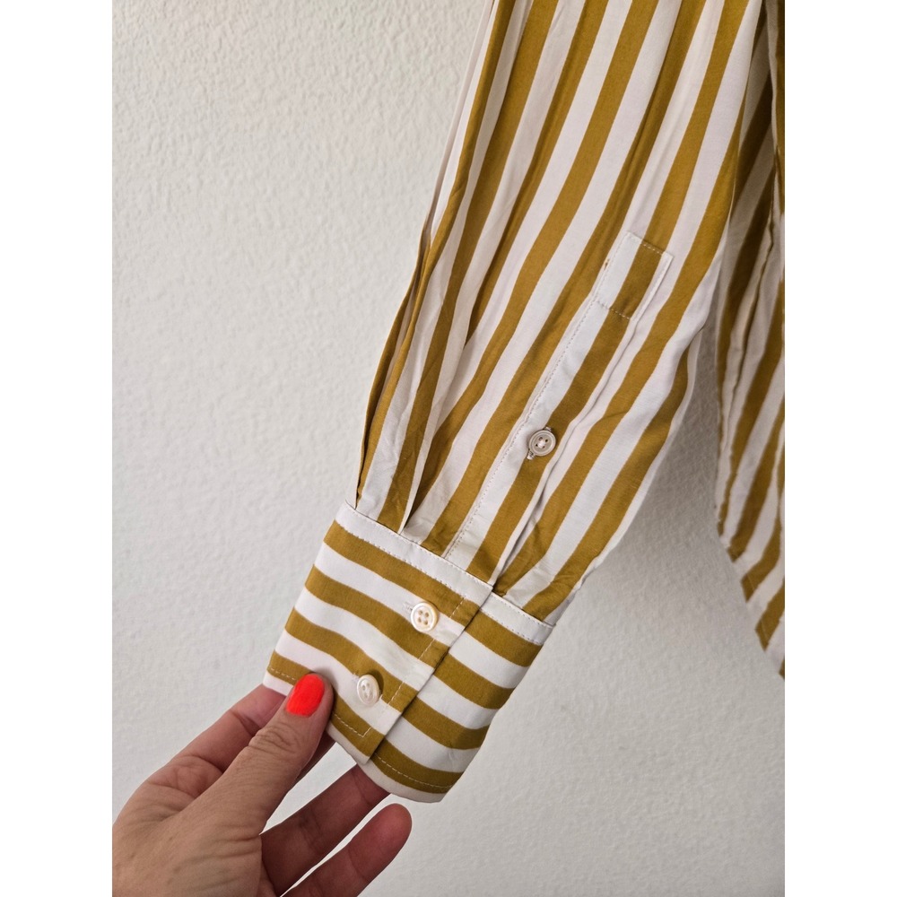 AYR Womens S The Deep End Button Down Shirt Yellow Stripe Silk Blend Oversized - Picture 7 of 10
